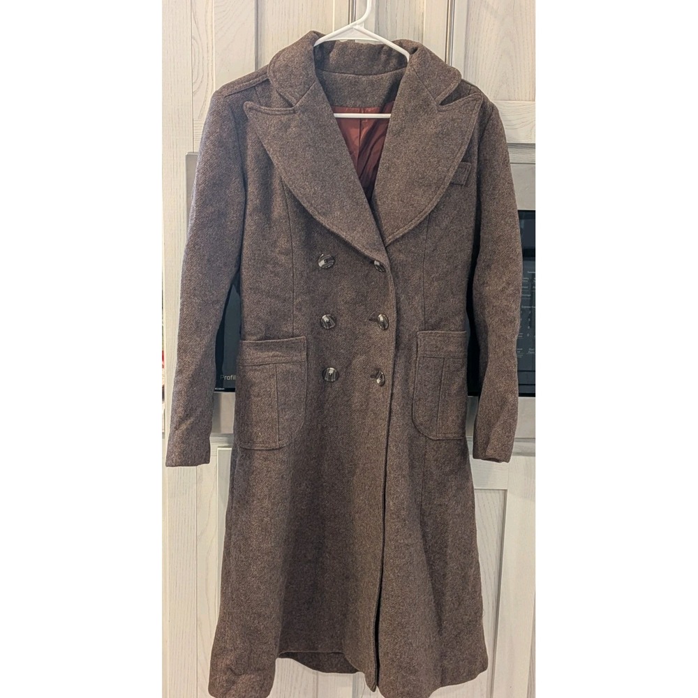 Vintage 70s Junior Belle New York Brown Maxi Coat Double Breasted Womens S